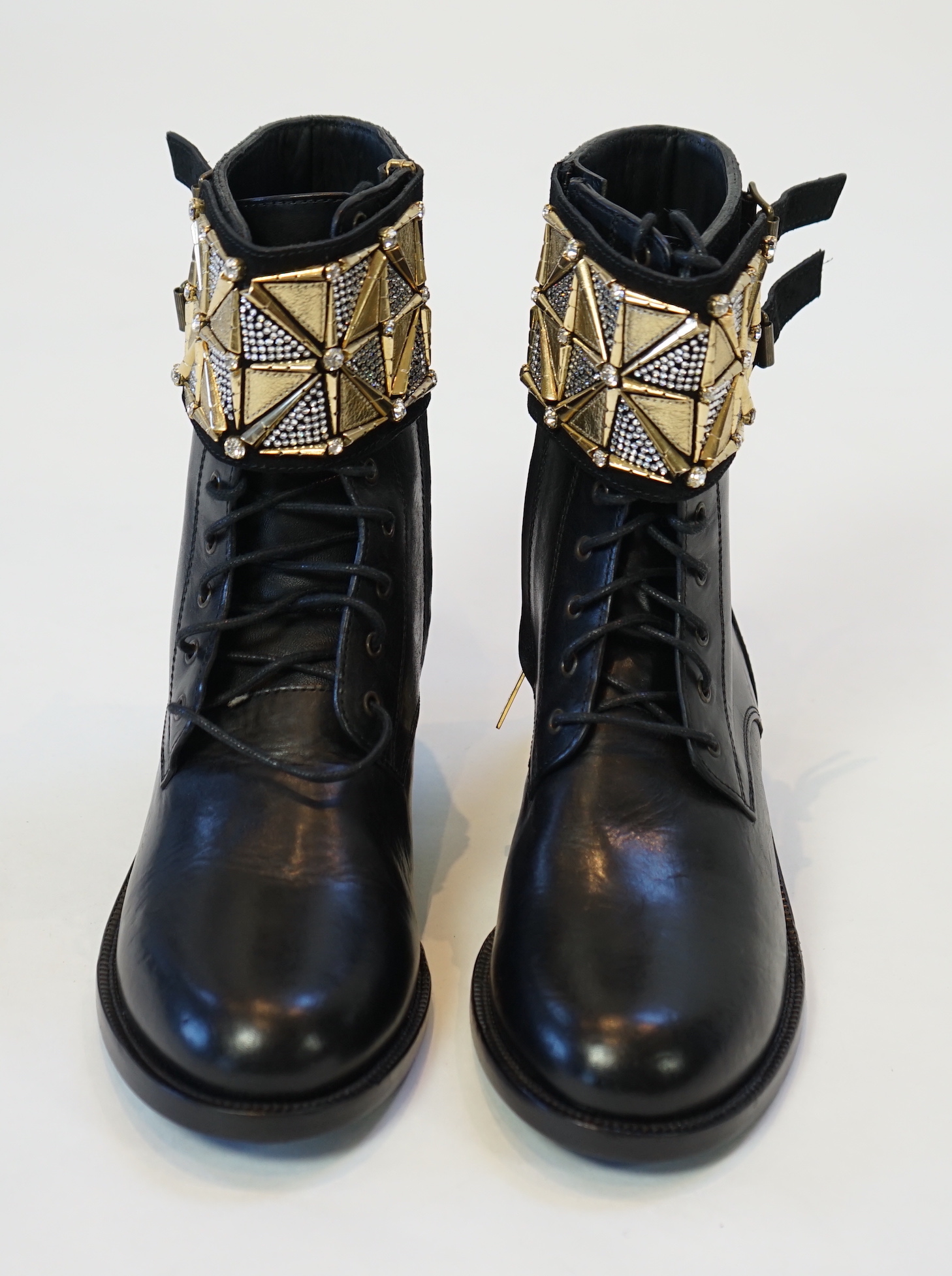 A pair of René Caovilla embellished unworn black leather biker boots, size EU 40